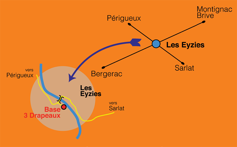 Canoës Les 3 Drapeaux, entre Périgueux et Sarlat en Dordogne Périgord